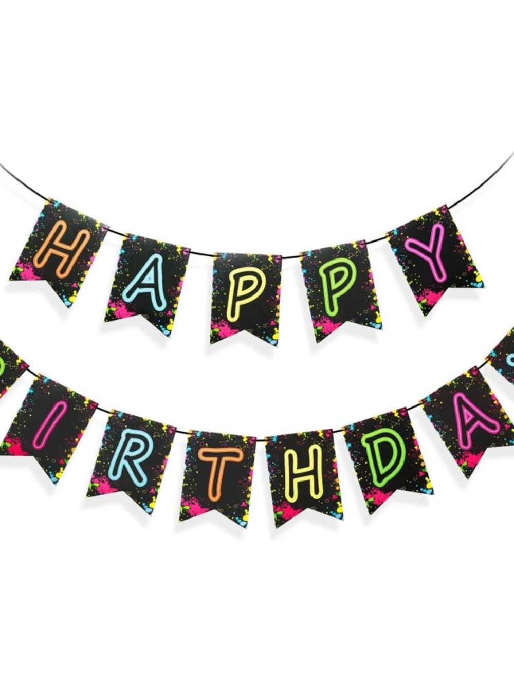 Glow Party Happy Birthday Banner Decoration（Already Assembled）, 80s Birthday Ban